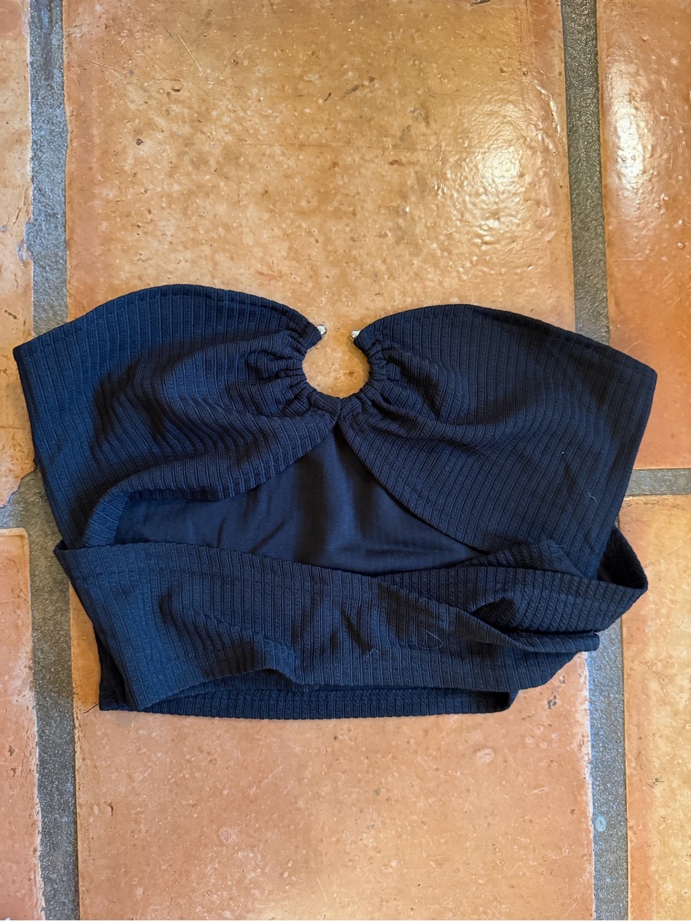 Black Ribbed Cutout Bandeau Top